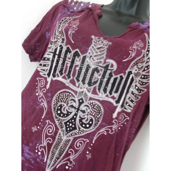Affliction Women's T-Shirt Purple/Black/Silver, Beaded, Size Large, Defect - Picture 8 of 12